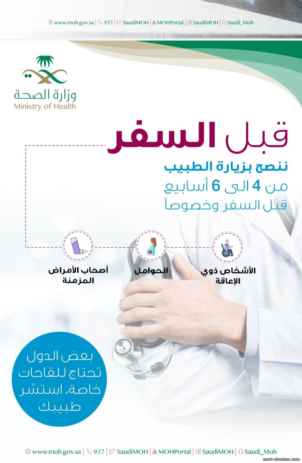 قامت وزارة الصحة بتفعيل حملات ميدانية وإلكترونية للتوعية عن الارشادات الصحية اثناء السفر #سافر_بصحة 1 1217 0